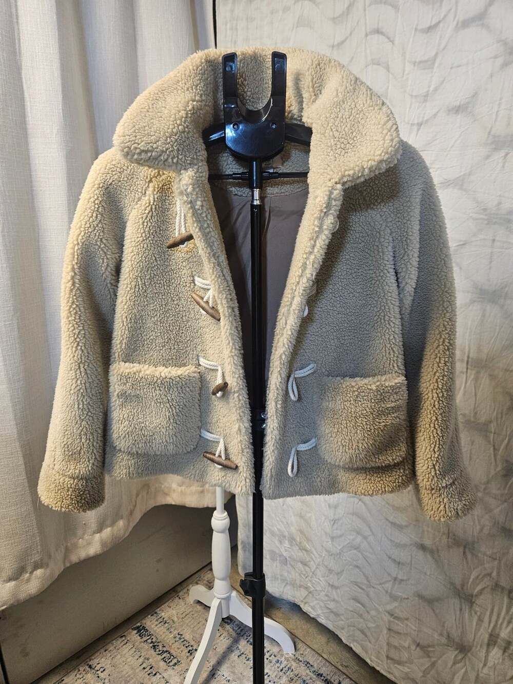 Loft Sherpa Toggle Jacket XXSP Petite Cream Faux Shearling Coat